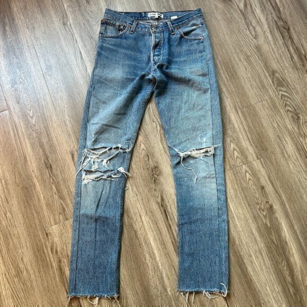 RE/DONE Levi's High Waisted Button Fly Straight Leg Ripped Jeans Size 26